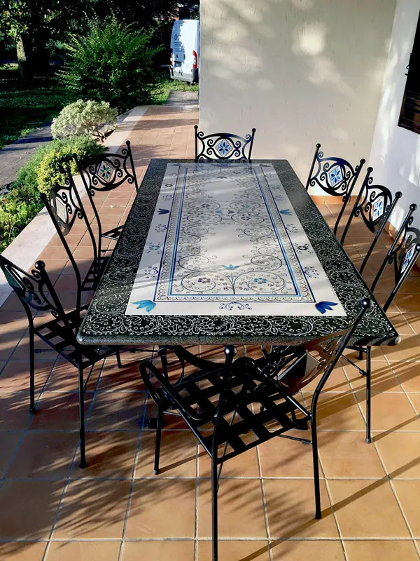 Tavolo 31 - Decoro Foglia Bicromia Blu e Celeste